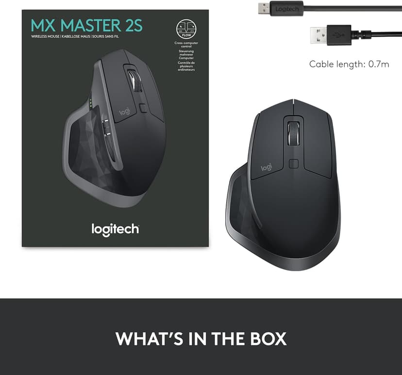 Logitech MX Master 2S Bluetooth Edition Wireless Mouse – Use on Any Surface, Hyper-Fast Scrolling, Ergonomic, Rechargeable, Control Up to 3 Apple Mac and Windows Computers - Graphite