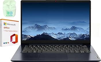 Lenovo IdeaPad 14" Business & Student Laptop, 4GB RAM 384GB Storage (256GB SSD+128GB eMMC), Dual-Core Intel Celeron, Windows 11 Home with 1-Year Microsoft Office 365 Included, PLUSERA Earphones