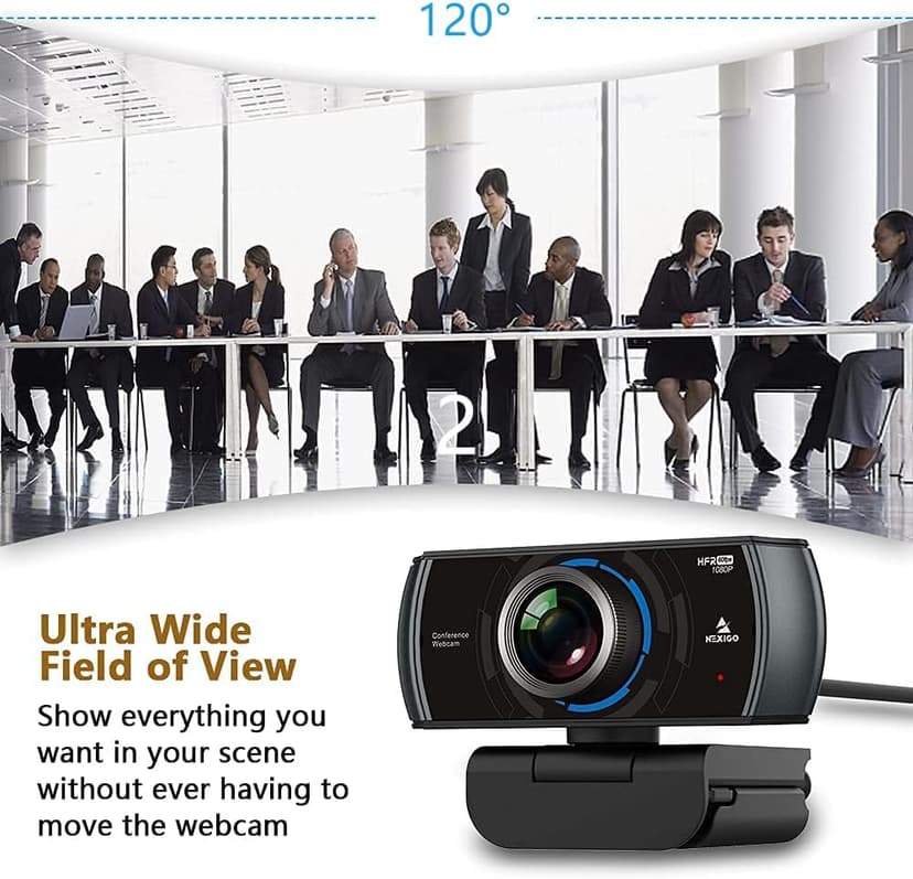 NexiGo N980P 1080P 60FPS Webcam with Microphone and Software Control, USB Computer Camera, Built-in Dual Noise Reduction Mics, 120° Wide-Angle for Zoom/Skype/FaceTime/Teams, PC Mac Laptop Desktop