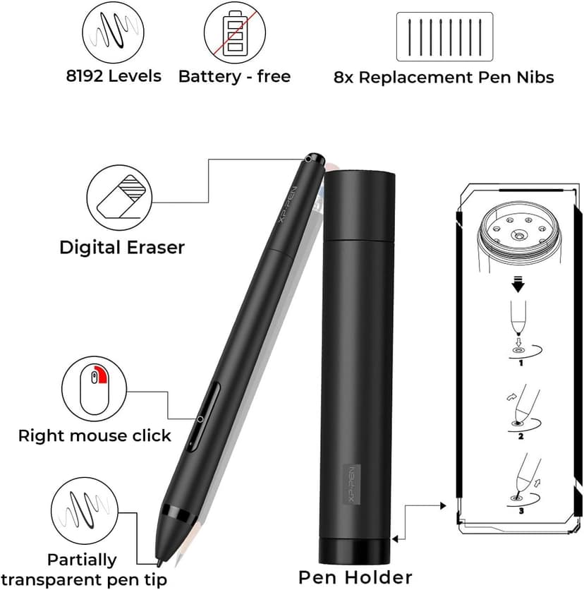 XP-PEN Artist12 11.6 Inch FHD Drawing Monitor Pen Display Graphic Monitor with PN06 Battery-Free Multi-Function Pen Holder and Glove 8192 Pressure Sensitivity