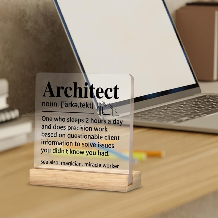 Architect Gifts for Men Women, Funny Architecture Architectural Engineering Gifts, Architect Definition Clear Desk Decorative Sign Office Home Acrylic Decor