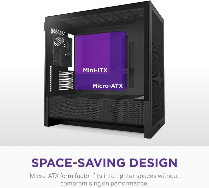 NZXT H3 Flow – Micro-ATX PC Case – Optimized Airflow – Includes 1 x 120mm Rear Fan – Supports Full-Sized GPUs – Fits 280mm Front, 240mm Top Radiator – Back-Connect Motherboard – Black