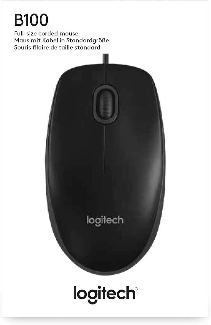 Logitech B100 Wired Mouse for Computer and Laptop, USB Corded Mouse, Right or Left Hand Use - Black