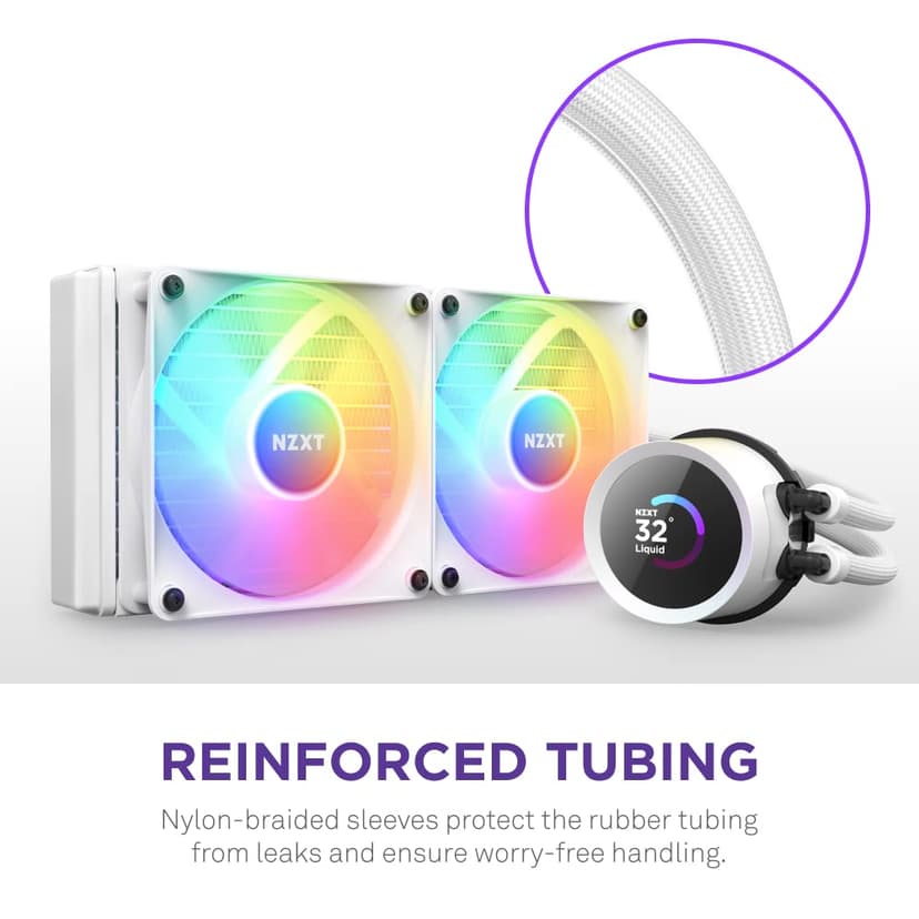 NZXT Kraken 240 RGB - 240mm AIO CPU Liquid Cooler - Customizable 1.54"" Square LCD Display for Images, Performance Metrics - High-Performance Pump - 2 x F120 RGB Core Fans - White