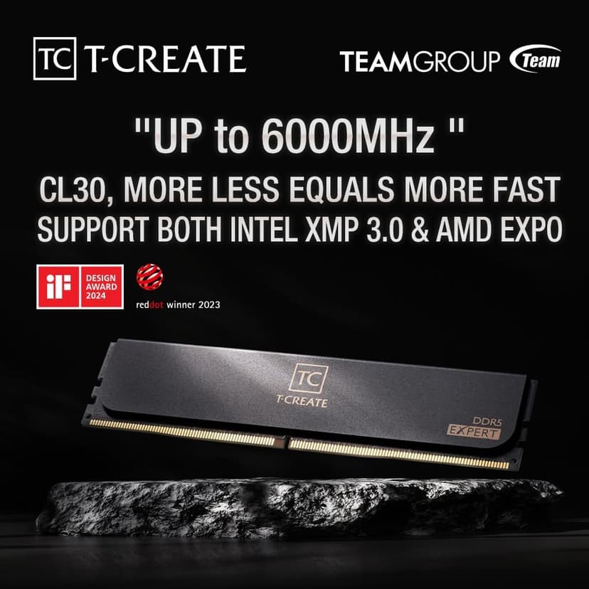TEAMGROUP T-Create Expert CL30 Overclocking 10L DDR5 32GB Kit (2 x 16GB) 6000MHz (PC5-48000) Intel XMP 3.0 & AMD Expo Compatible Desktop Memory Module Ram Black - CTCED532G6000HC30DC01