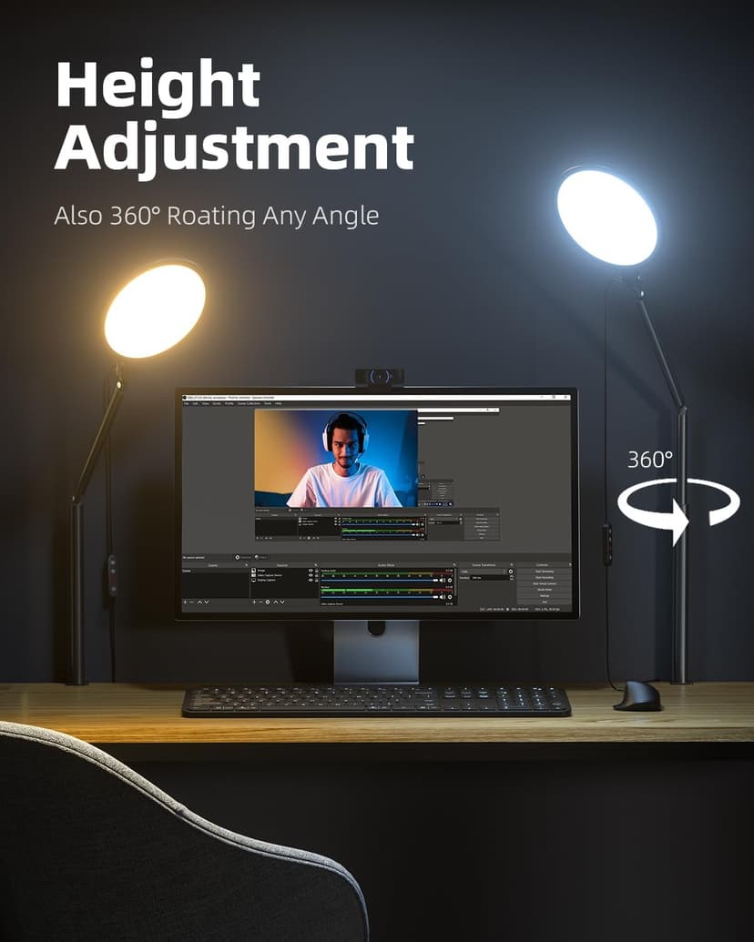 Weilisi 10.2" Desk Ring Light with Stand for Zoom Meetings, Ring Light for Desk with Clamp, 360° Rotate & Flexible Height Video Conference Light, Adjust Arm Desk Lamp Zoom Light for Home Office