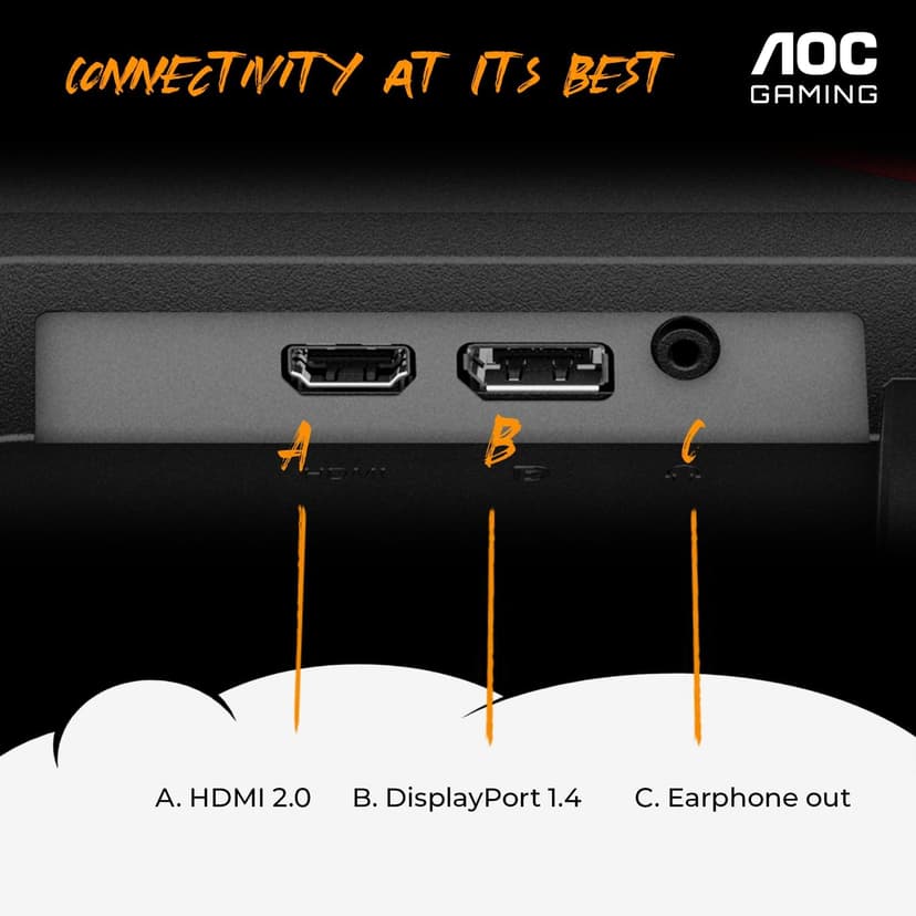 AOC 24G4E 24" Gaming Monitor, Full HD 1920x1080 IPS Panel, 180Hz 1ms, 1x HDMI 2.0, 1x Display Port, Adaptive-Sync, Audio Earphone Out, Console Gaming Ready, 3-Year Zero-Bright-Dot