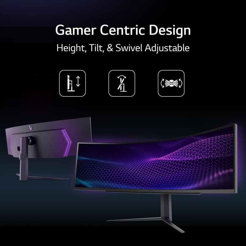 LG 49" UltraGear DQHD (5120x1440) Curved Gaming Monitor, 240Hz, 1ms, VESA DisplayHDR 1000, HDMI 2.1, DisplayPort, 4-Pole HP Out DTS HP:X, AMD FreeSync Premium Pro, Tilt/Swivel/Height Stand, Black
