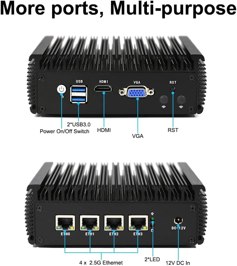 4X 2.5GbE Intel I225-V Ethernet Firewall Appliance Mini PC, Intel Celeron J4125 AES-NI VPN Router PC HDMI VGA 4GB RAM 64GB MSATA SSD