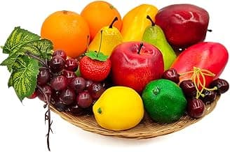 17 Pcs Fake Fruit, Simulation Fruit Props for Photography, Display, Lifelike Realistic Artificial Fake Fruits Home Decor Craft Fruit Set Fake Lemon Fake Grape Strawberry