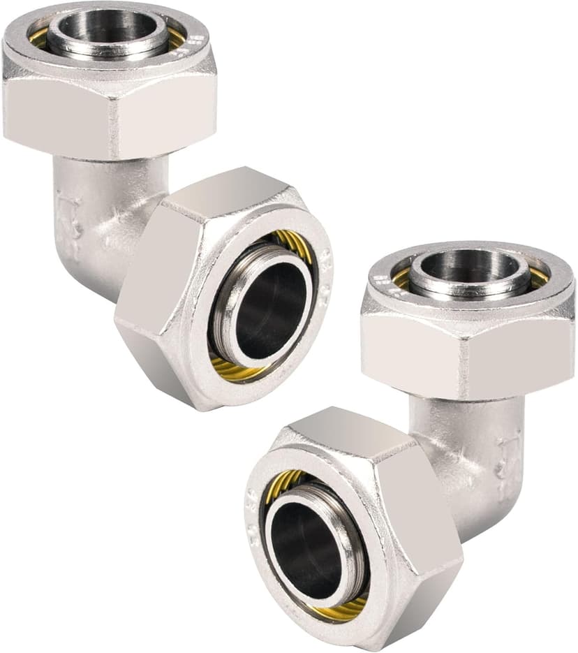 2PCS 3/4’’ Elbow Air Piping Fittings, Air Line Fittings For Shop Garage Compressed Air line System Kit Brass-Nickel Plated, 200PSI