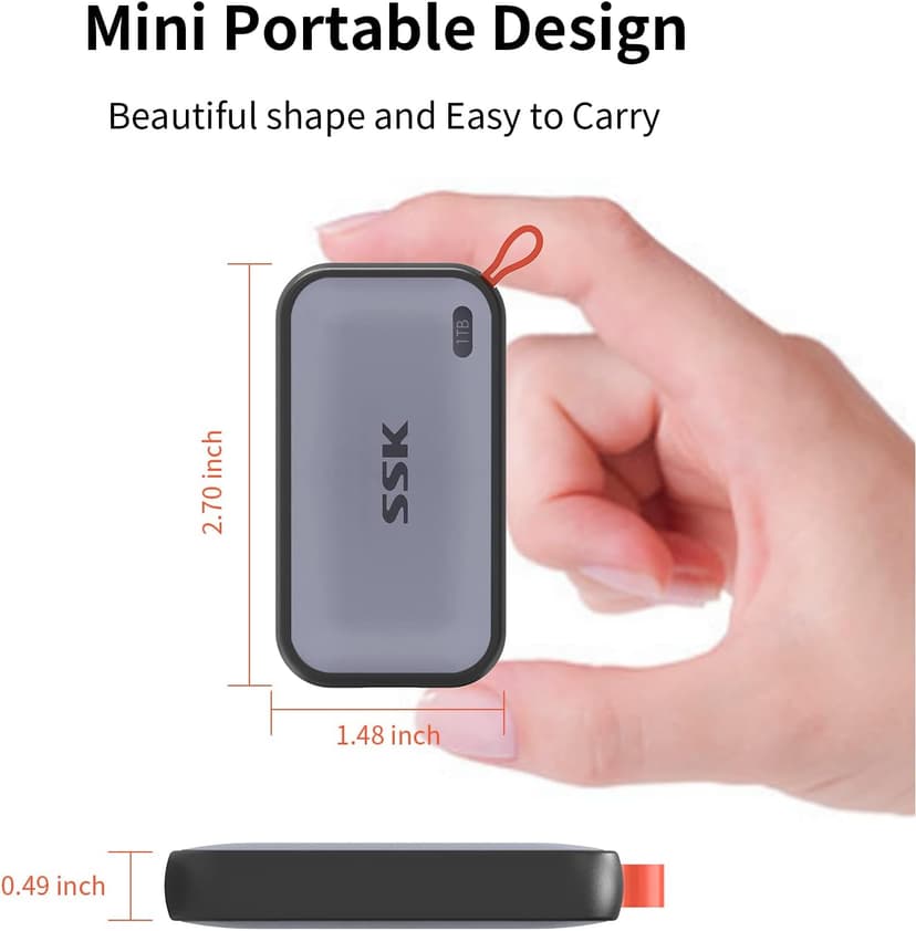 SSK Portable SSD 1TB External Solid State Drives, up to 1050MB/s USB C SSD External Hard Drive USB 3.2 Gen2 for iPhone 15/Pro, Windows, Mac, Android Phones and Tablets