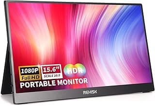 External Travel Monitor, FHD 1080P, 15.6'', Portable, IPS Eye Care Computer Display HDMI USB-C VESA with Smart Cover&Dual Speakers for Mac PC Phone PS4/5 Xbox Switch, Laptop