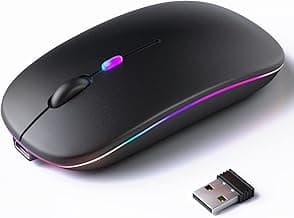 Wireless Bluetooth Mouse – Rechargeable, Silent, Dual Mode (Bluetooth 5.2 & USB) with LED Lights – Portable for Laptop, Desktop, & Tablet(Black)