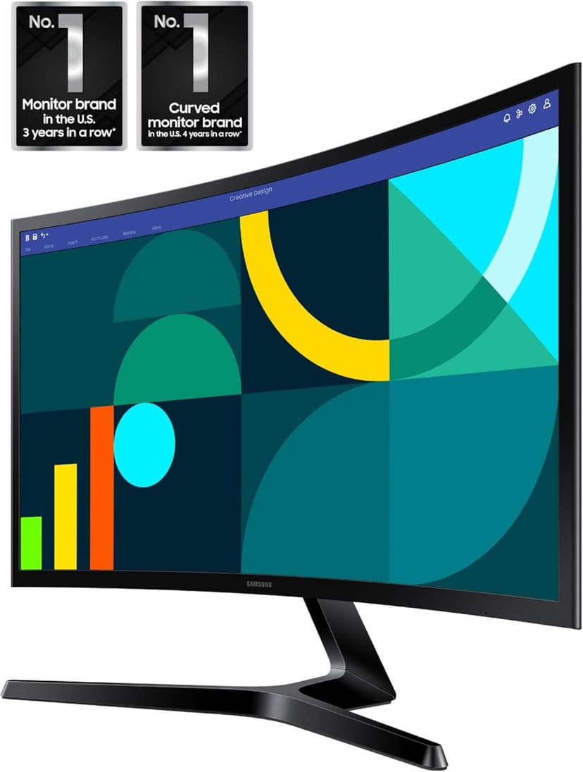 Samsung 24" Essential S3 (S36GD) Series FHD 1800R Curved Computer Monitor, 100Hz, Game Mode, Advanced Eye Comfort, HDMI and D-sub Ports, LS24D366GANXZA