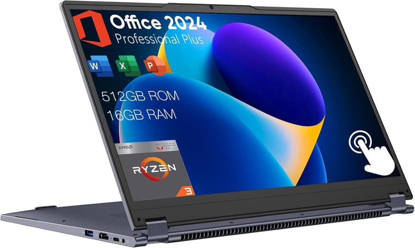 15.6" 2-in-1 Laptop | 16GB DDR4 RAM 512GB Storage | AMD Ryzen 3 3200U (up to 3.5GHz) | AMD Radeon Vega 3 | FHD Touchscreen | Windows 11 Pro | Wi-Fi 5 | BT5.1 | RJ45 | Backlit Keyboard, Gray