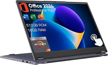 15.6" 2-in-1 Laptop | 16GB DDR4 RAM 512GB Storage | AMD Ryzen 3 3200U (up to 3.5GHz) | AMD Radeon Vega 3 | FHD Touchscreen | Windows 11 Pro | Wi-Fi 5 | BT5.1 | RJ45 | Backlit Keyboard, Gray