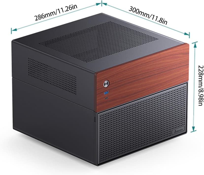 JONSBO N4 Black NAS Pc Case, Walnut Wood, 8-Drive Bay/6 * 3.5 "HDD (4 hot-swap,2 Non hot-swap),2 * 2.5SSD,Micro ATX Chassis, USB3.2Gen2Type-C, 1x120mm Fan Built-in, Black
