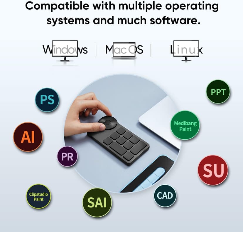 XPPen Mini Keydial ACK05 Wireless Shortcut Keyboard Bluetooth Programmable Express Remote Control with Dial & Customized Express Keys for Drawing Tablet PC MacBook Windows Images Video Editing