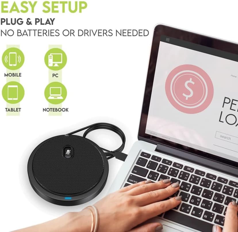 Conference USB Microphone, Computer Desk Mic with Mute Button and LED Indicator, Plug & Play Omnidirectional PC Laptop Mics for Online Meeting,Class,Skype,Recording,Zoom(No Speakers Included)