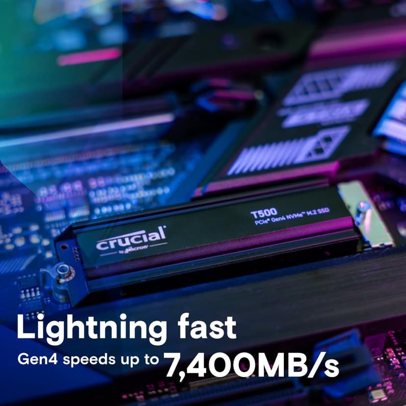 Crucial T500 2TB Gen4 NVMe M.2 Internal Gaming SSD with Heatsink, Up to 7400MB/s, PlayStation 5 Compatible + 1mo Adobe CC All Apps- CT2000T500SSD5