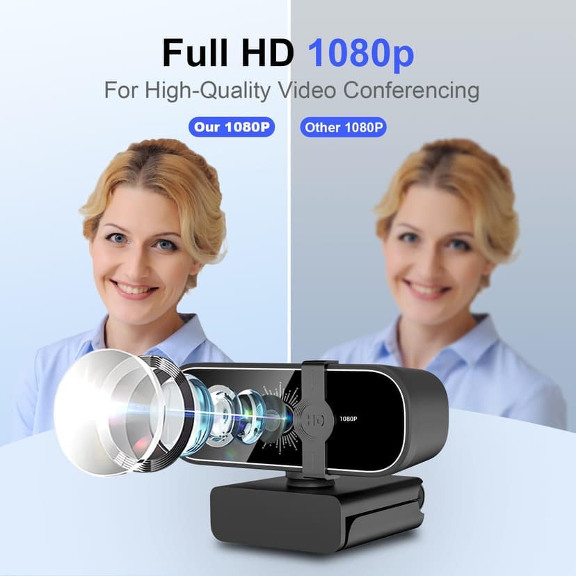 C28 1080P Webcam with Privacy Cover and Tripod Stand, PC Camera with Noise-Cancelling Mic, Auto Light Correction, Plug and Play, Web Camera for Streaming, Zoom/Facetime