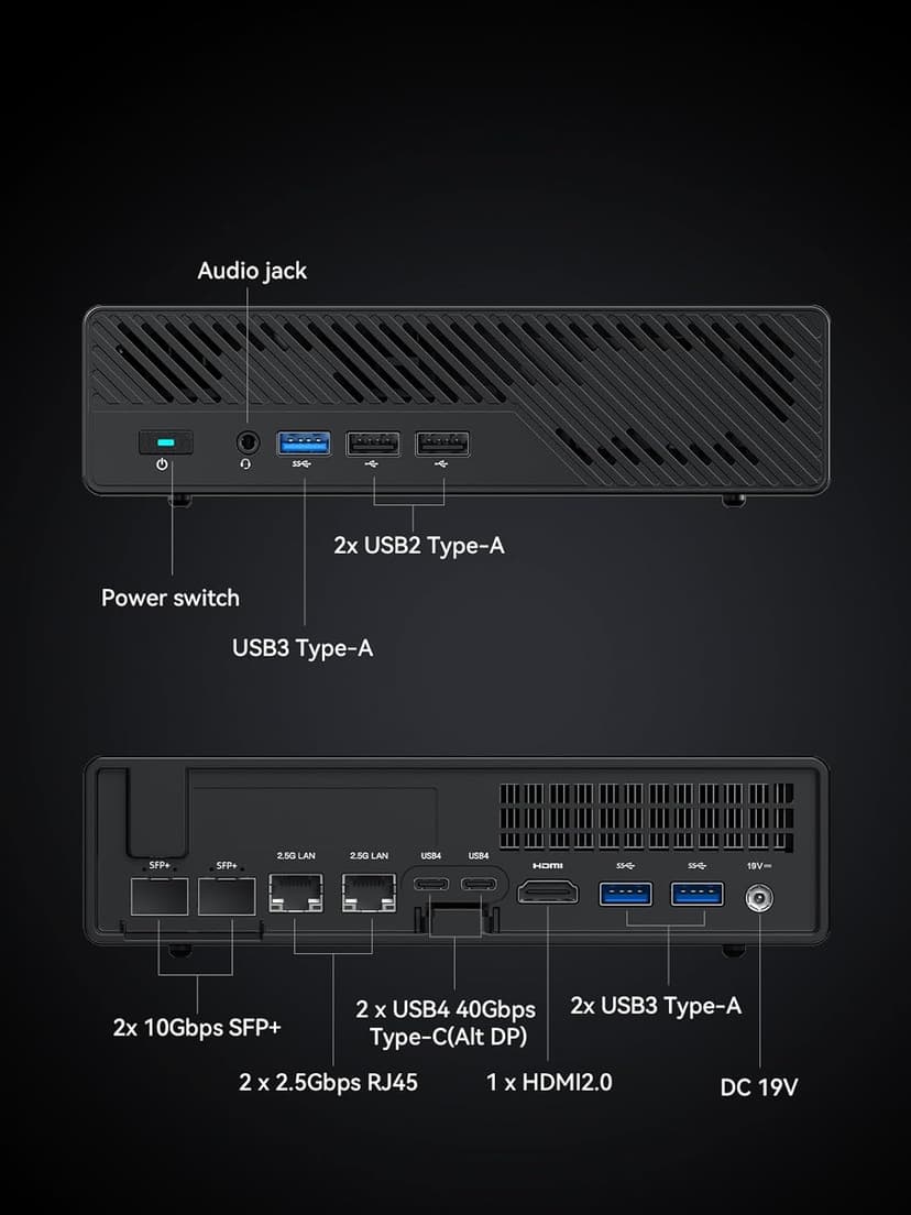 MINISFORUM MS-01 Mini Workstation Intel Core i9-13900H (vPro Enterprise Support) 32GB DDR5 1TB SSD Mini PC,2x 10Gbps SFP+/2x 2.5G RJ45/2x USB4/HDMI/1x PCIe4.0x16 slot/Support 3x M.2 2280/22110/U.2 SSD