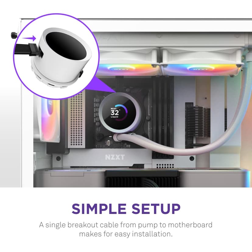 NZXT Kraken 240 RGB - 240mm AIO CPU Liquid Cooler - Customizable 1.54"" Square LCD Display for Images, Performance Metrics - High-Performance Pump - 2 x F120 RGB Core Fans - White