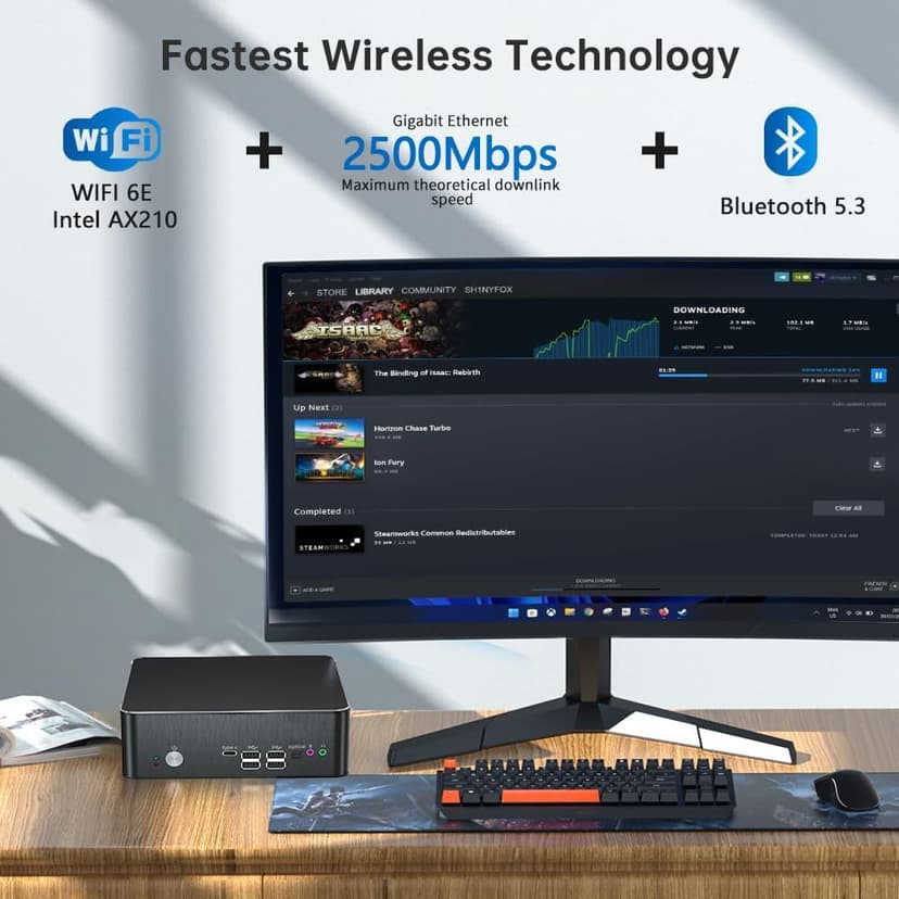 Thdeukoty Mini PC with Core i9-9880H 2.3 up to 4.8GHz, 32G DDR4 1T SSD, Windows 11 Pro Desktop Computer, DP*1, HDMI*2 Support Triple Display, WiFi6E/BT5.3, VESA, Optical, Dual 2.5G LAN