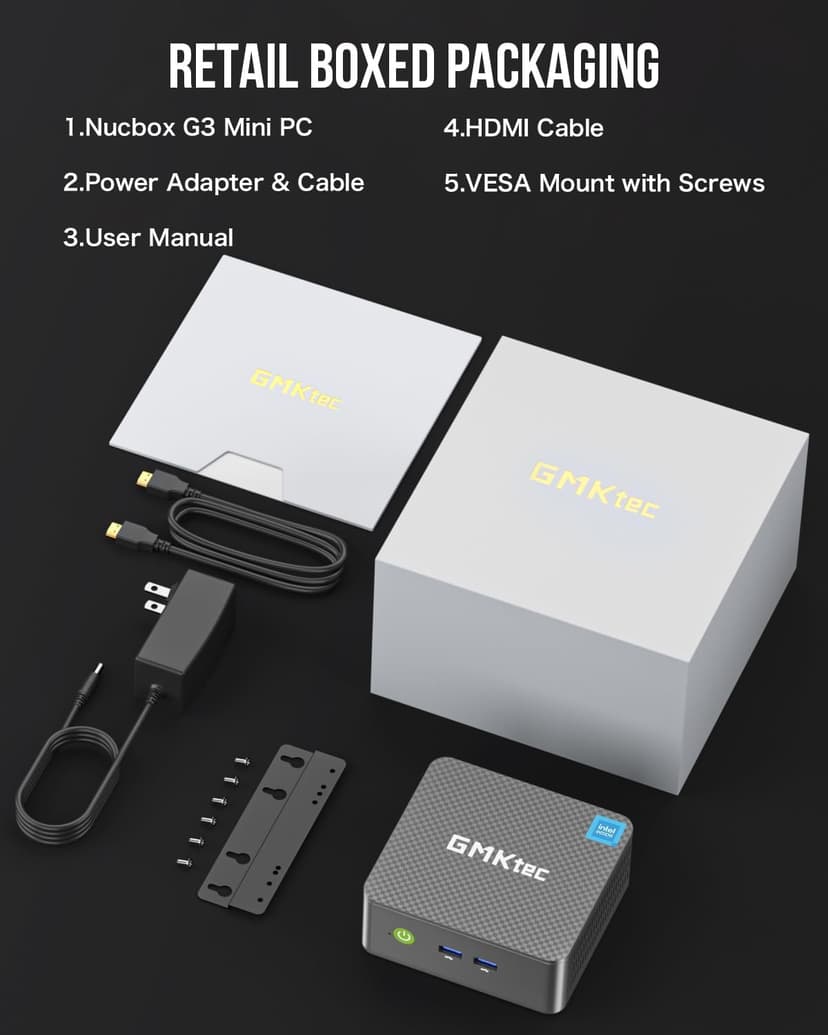 GMKtec Mini PC Intel N150 (Turbo 3.6GHz) 16GB DDR4 1TB PCIe M.2 NVMe SSD, Intel i226-V Desktop Computer 4K Dual HDMI Display/4x USB3.2/WiFi 6/BT5.2/RJ45 Ethernet Nucbox G3 Plus