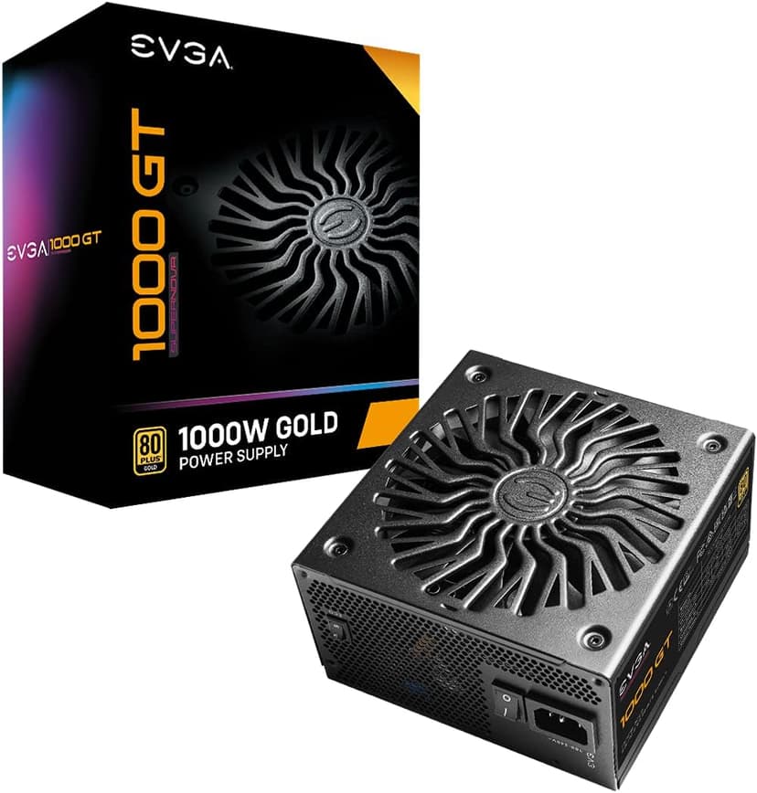 EVGA 1000 GT, 80 Plus Gold 1000W, Fully Modular, Eco Mode with FDB Fan, 100% Japanese Capacitors, 10 Year Warranty, Includes Power ON Self Tester, Compact 150mm Size, Power Supply 220-GT-1000-X1