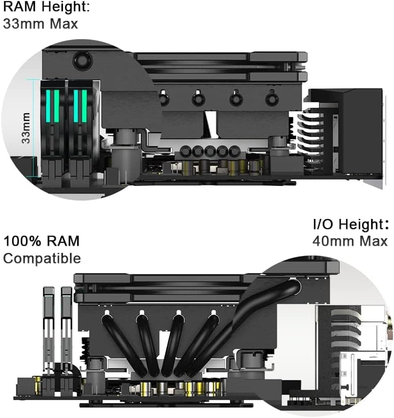 ID-COOLING IS-55 Black CPU Cooler Low Profile 55mm Height CPU Air Cooler 5 Heatpipes 120x120x15mm Slim Fan, CPU Fan for Intel LGA1851/1700/115X/1200; AMD AM4/AM5