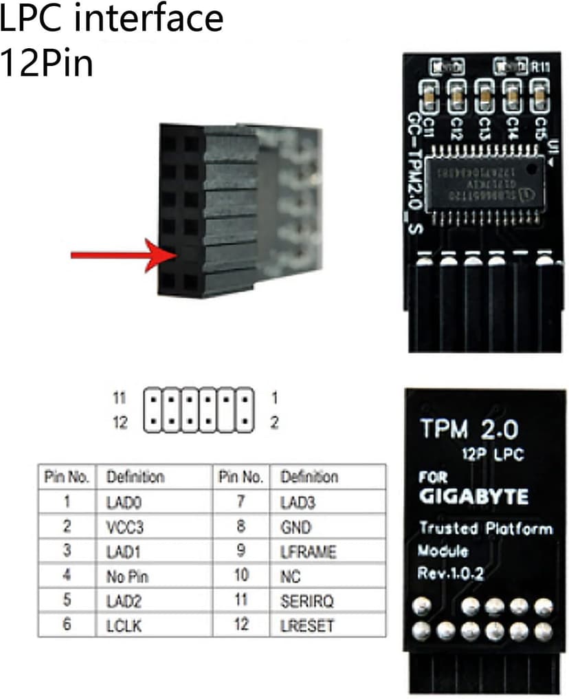 11 Motherboard Tpm 2.0 PCB Tpm 2.0 Encryption Security Module for 12Pin Lpc Interface High Security Remote Card Encryption Security Module