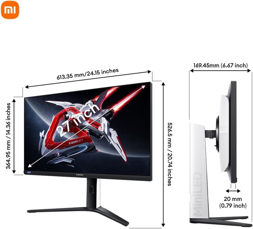 Xiaomi Mini-LED Gaming Monitor G Pro 27 inch HDR 1000 2K QHD 2560x1440, Fast IPS, 180Hz 1ms, 99% DCI-P3, AMD Freesync, Adjustable Angle, 2× HDMI 2.0, 2× DP 1.4, White