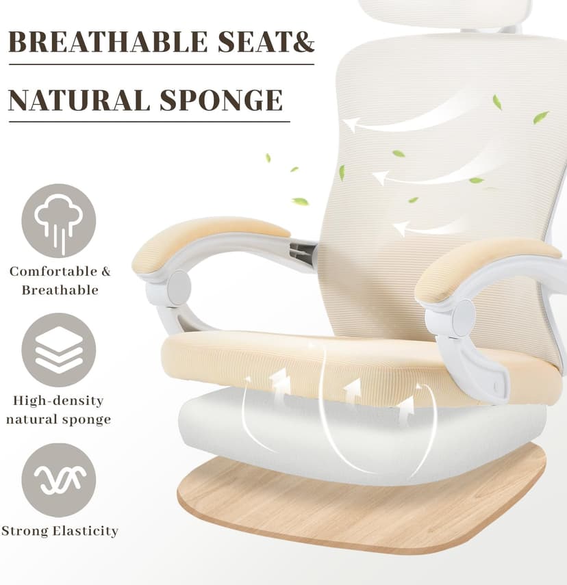 Ergonomic Office Chair with Retractable Footrest, 400LBS Capacity,Synchronized Armrest, Breathable Mesh, Adjustable Lumbar Support