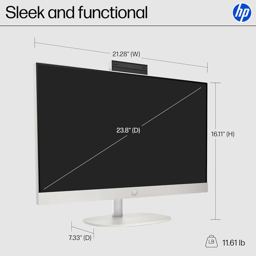 HP 23.8 inch All-in-One Desktop PC, FHD Display, Intel Core i5-1334U, 16 GB RAM, 512 GB SSD, Intel UHD Graphics, Windows 11 Home, Shell White, 24-cr0112 (2025)
