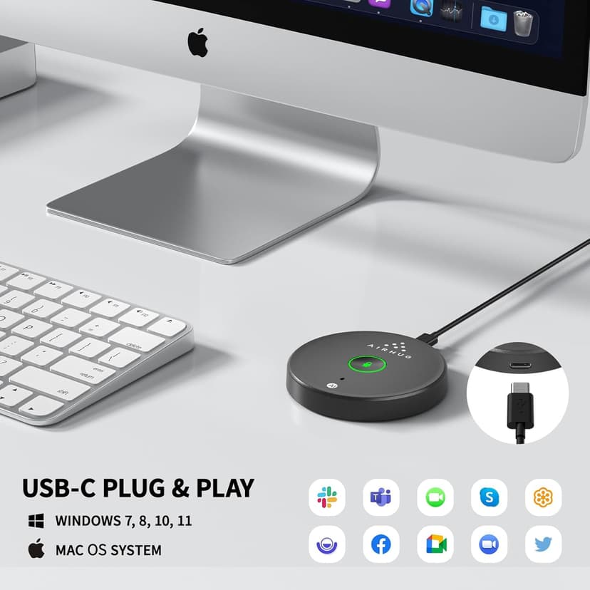 AIRHUG USB Microphone No Speaker,Desktop Computer Mic, Mute Button with LED Indicator,AI Noise Reduction,Plug & Play Omnidirectional Condenser PC Laptop Mics,for Online Calls/Class/Recording Video