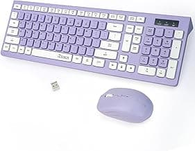Wireless Keyboard and Mouse Combo, Full-Sized Wireless Keyboard and Adjustable DPI Mouse, 2.4GHz USB Receiver, Wireless Keyboard and Mouse for PC, Windows, Desktop, Laptop (Purple)