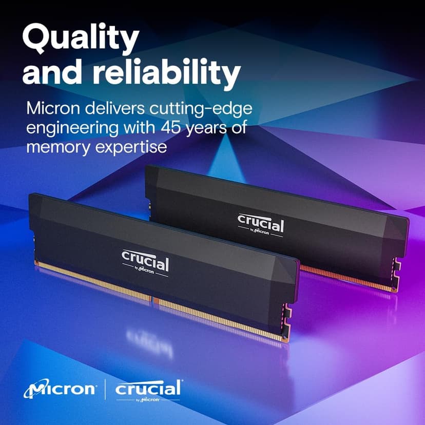 Crucial Pro DDR5 RAM 32GB Kit (2x16GB) 6400MHz CL38, Overclocking Desktop Gaming Memory, Intel XMP 3.0 & AMD Expo Compatible – Black CP2K16G64C38U5B