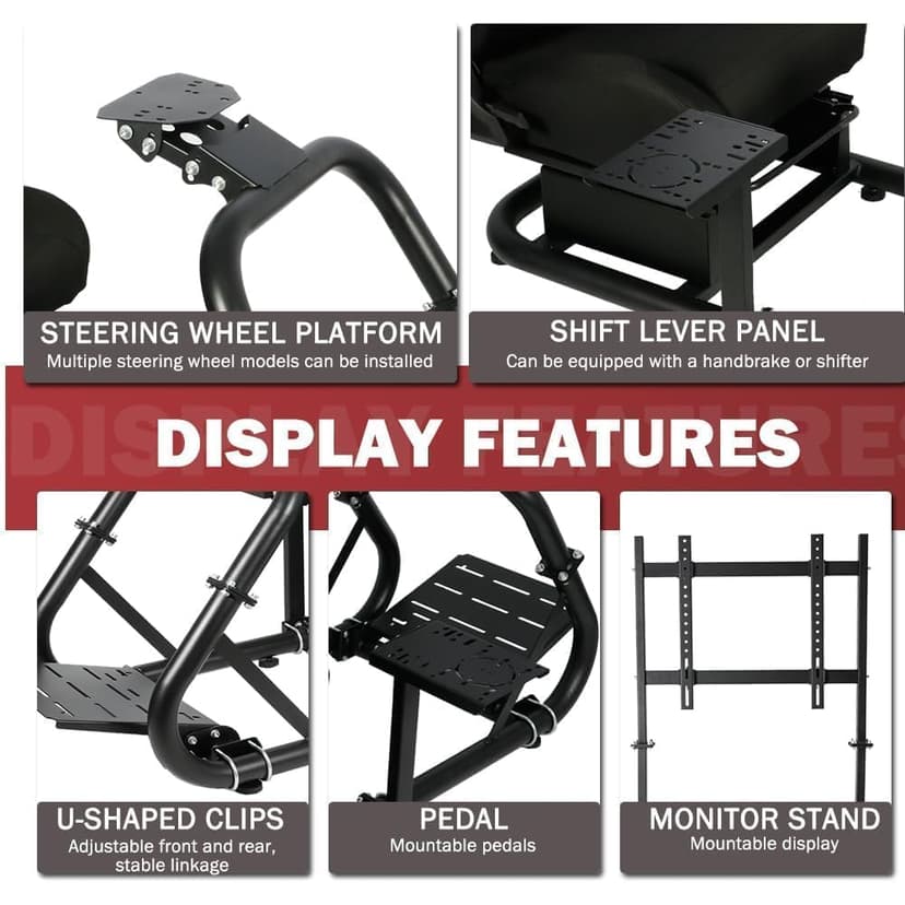 Supllueer Racing Sim Cockpit with Ergonomic Seat&Monitor Stand Fit for Logitech/Fanatec/Thrustmaster G27 G923 G920,50mm Large Round Tube Driving Simulator Stand, No Steering Wheel/Shift/Pedal/TV