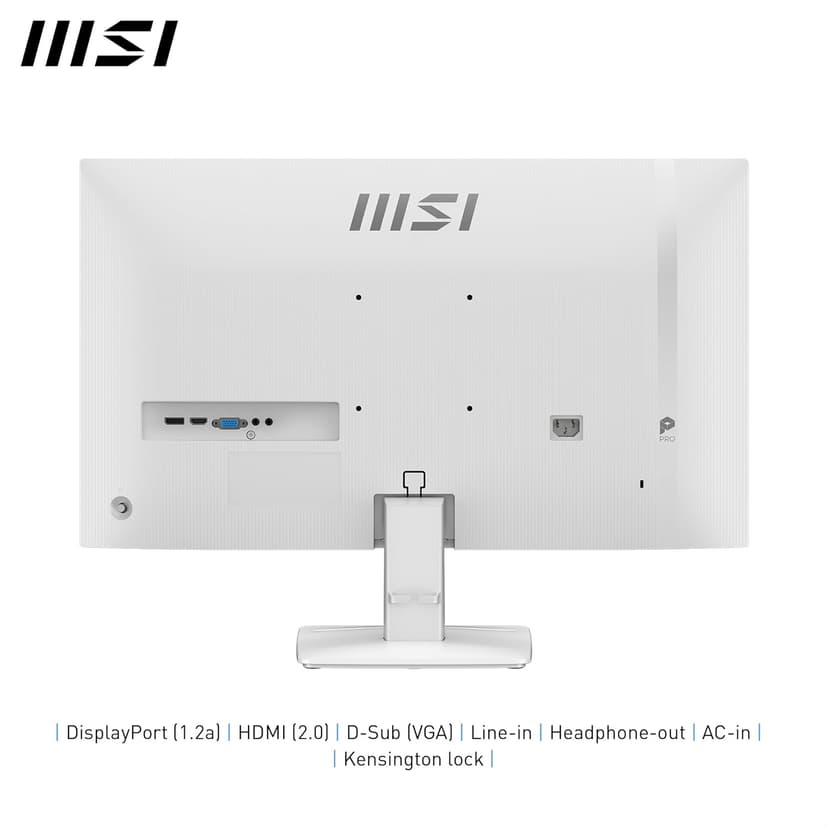 msi PRO MP275W E2 27-inch IPS 1920 x 1080 (FHD) Gaming Office Monitor, 120Hz, Free-Sync, HDMI, DisplayPort, VGA Port, VESA Mountable, Tilt, Speaker, 4-Side Slim Bezel 1ms, White