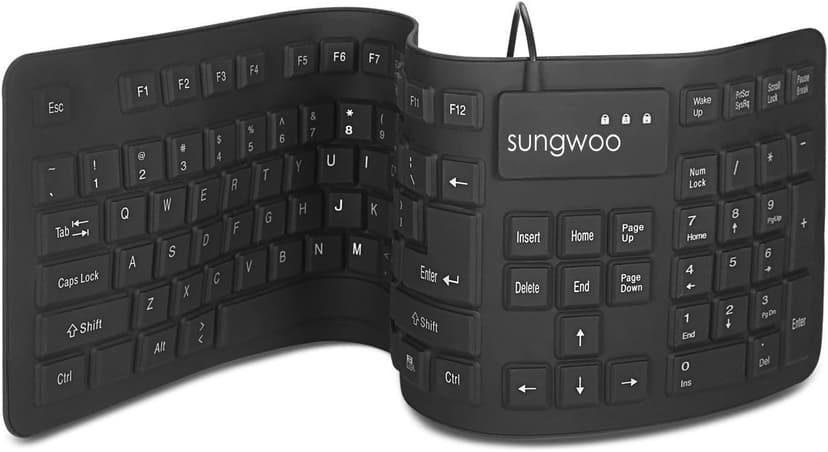 Sungwoo Foldable Silicone USB Wired Standard Waterproof Rollup Keyboard for PC Notebook Laptop, Full Size (Black)