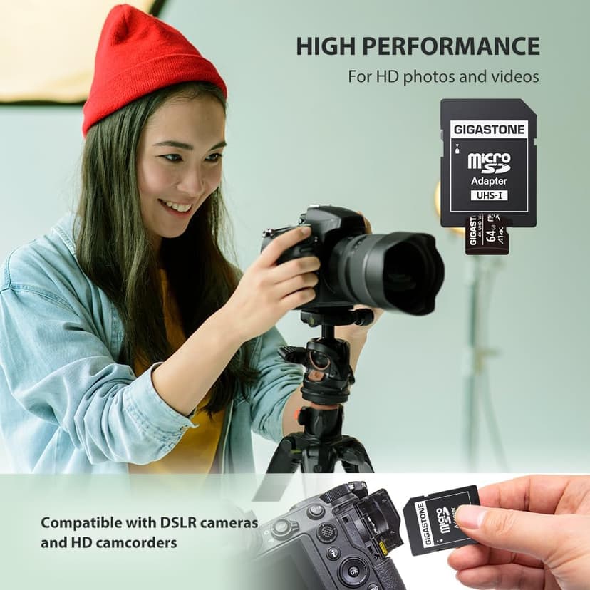 GIGASTONE 64GB 2-Pack Micro SD Card, 4K UHD Video, Surveillance Security Cam Action Camera Drone Professional, 90MB/s Micro SDXC UHS-I U3 Class 10