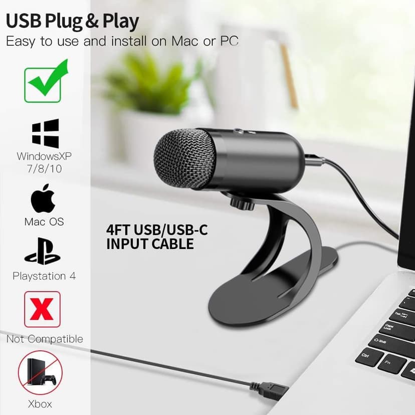 LIANGSTAR USB Computer Microphone, Podcast Mic Desktop with Mute Button for Recording Streaming, Omnidirectional Condenser, Plug&Play Stand with Volume Control for PC, Laptop, Mac, YouTube