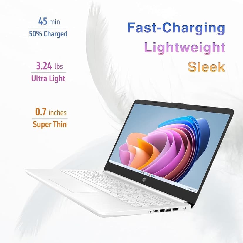 HP New 14" HD Ultral Light Thin Laptop, Quad-Core Intel Celeron Processor, 16GB RAM, 320GB (64GB eMMC+ 256GB Card), Wi-Fi, Upto 11 Hours, Windows 11 S + 1 Year Office 365+HubxcelAccessory, White