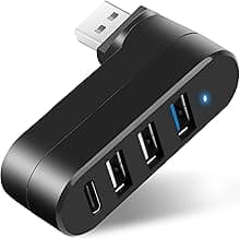 VIENON 4-Port USB 3.0 Hub [90°/180° Degree Rotatable], USB Splitter with 3 USB-A Ports & 1 USB C Power/Data Port, USB Extender for Laptop, Car, iMac, MacBook Air, MacBook Pro, and More