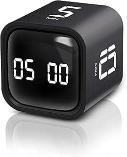 VEWINGL Cube Productivity Timer, 5/10/30/60 Min Presets + Custom Countdown, Silent/Vibrate/Sound Alarm, Pause & Resume, Desk Timer for Work, Study, Tasks, Kitchen