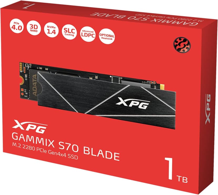 XPG 1TB GAMMIX S70 Blade - Works with PlayStation 5, PCIe Gen4 M.2 2280 Internal Gaming SSD Up to 7,400 MB/s (AGAMMIXS70B-1T-CS)