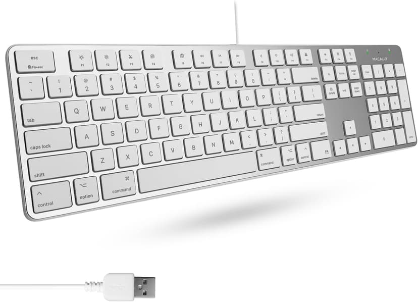 Macally Ultra-Slim USB Wired Keyboard with Number Keypad for Apple Mac Pro, MacBook Pro/Air, iMac, Mac Mini, Laptop Computers, Windows Desktop PC Laptops, Silver (SLIMKEYPROA)