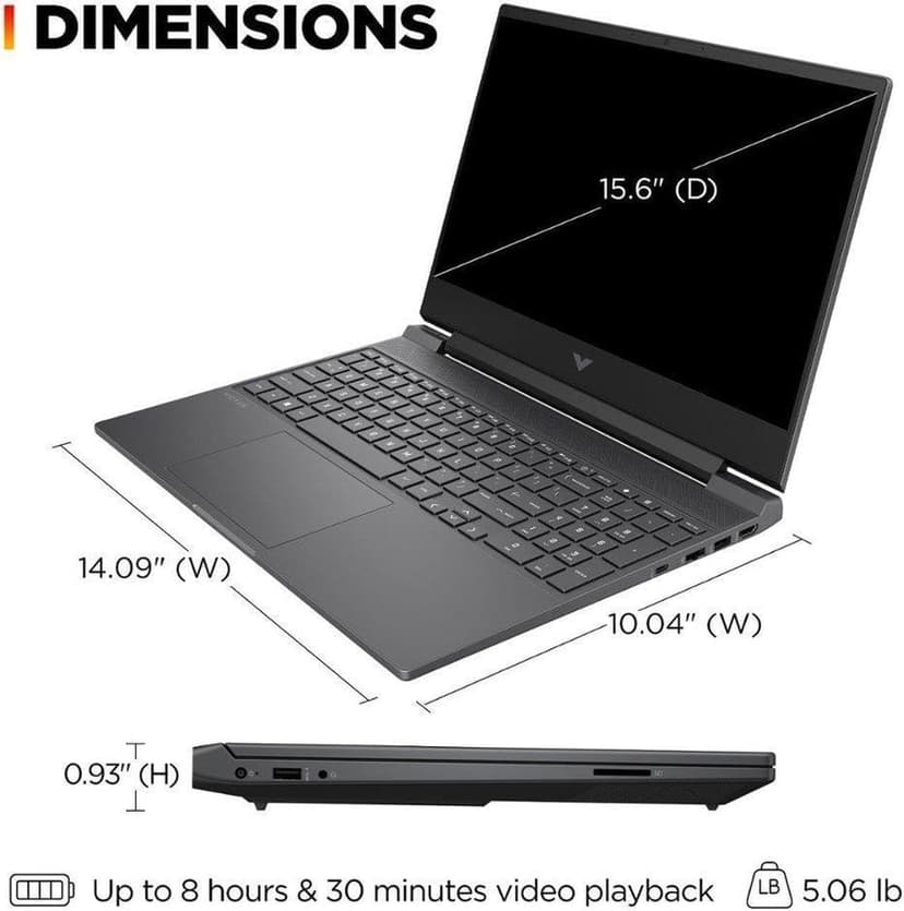 HP Victus 15.6" FHD 144HZ Gaming Laptop | AMD Ryzen 5-7535HS (Beat i7-11800H) | AMD Radeon RX 6550M|Backlit Keyboard| 8GB RAM DDR5 | 512GB SSD | Windows 11 Home | Bundle with USB 3.0 Hub